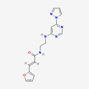 molecular formula C16H16N6O2 B2385018 (E)-N-(2-((6-(1H-pyrazol-1-yl)pyrimidin-4-yl)amino)ethyl)-3-(furan-2-yl)acrylamide CAS No. 1251711-56-4