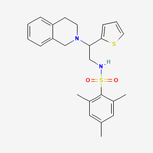molecular formula C24H28N2O2S2 B2385022 N-(2-(3,4-二氢异喹啉-2(1H)-基)-2-(噻吩-2-基)乙基)-2,4,6-三甲基苯磺酰胺 CAS No. 898407-91-5
