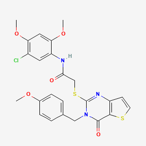 molecular formula C24H22ClN3O5S2 B2385031 N-(5-chloro-2,4-dimethoxyphenyl)-2-((3-(4-methoxybenzyl)-4-oxo-3,4-dihydrothieno[3,2-d]pyrimidin-2-yl)thio)acetamide CAS No. 1798443-48-7