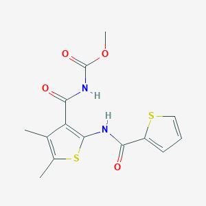molecular formula C14H14N2O4S2 B2385038 Methyl (4,5-dimethyl-2-(thiophene-2-carboxamido)thiophene-3-carbonyl)carbamate CAS No. 896304-21-5