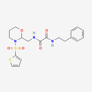 molecular formula C19H23N3O5S2 B2385040 N1-phenethyl-N2-((3-(thiophen-2-ylsulfonyl)-1,3-oxazinan-2-yl)methyl)oxalamide CAS No. 869072-16-2
