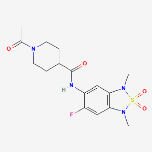 molecular formula C16H21FN4O4S B2385052 1-acetyl-N-(6-fluoro-1,3-dimethyl-2,2-dioxido-1,3-dihydrobenzo[c][1,2,5]thiadiazol-5-yl)piperidine-4-carboxamide CAS No. 2034261-13-5