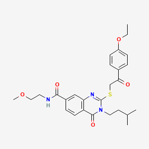molecular formula C27H33N3O5S B2385061 2-((2-(4-乙氧基苯基)-2-氧代乙基)硫代)-3-异戊基-N-(2-甲氧基乙基)-4-氧代-3,4-二氢喹唑啉-7-甲酰胺 CAS No. 1113136-50-7