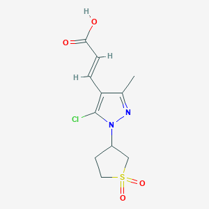 molecular formula C11H13ClN2O4S B2385098 (E)-3-[5-氯-1-(1,1-二氧代硫杂环丙烷-3-基)-3-甲基吡唑-4-基]丙-2-烯酸 CAS No. 956204-62-9
