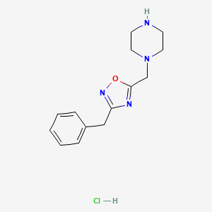 molecular formula C14H19ClN4O B2385103 1-[(3-Benzyl-1,2,4-oxadiazol-5-yl)methyl]piperazine hydrochloride CAS No. 1171907-59-7