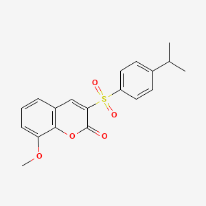 molecular formula C19H18O5S B2385139 8-Methoxy-3-(4-propan-2-ylphenyl)sulfonylchromen-2-one CAS No. 865656-36-6