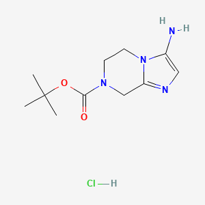 molecular formula C11H19ClN4O2 B2385144 Tert-butyl 3-amino-6,8-dihydro-5H-imidazo[1,2-a]pyrazine-7-carboxylate;hydrochloride CAS No. 2287318-38-9