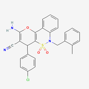 molecular formula C26H20ClN3O3S B2385147 2-Amino-4-(4-chlorophenyl)-6-(2-methylbenzyl)-4,6-dihydropyrano[3,2-c][2,1]benzothiazine-3-carbonitrile 5,5-dioxide CAS No. 893298-98-1