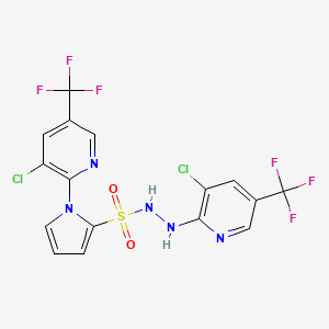 molecular formula C16H9Cl2F6N5O2S B2385148 N',1-双[3-氯-5-(三氟甲基)吡啶-2-基]吡咯-2-磺酰肼 CAS No. 338406-88-5