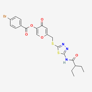 molecular formula C21H20BrN3O5S2 B2385162 6-(((5-(2-ethylbutanamido)-1,3,4-thiadiazol-2-yl)thio)methyl)-4-oxo-4H-pyran-3-yl 4-bromobenzoate CAS No. 877652-05-6