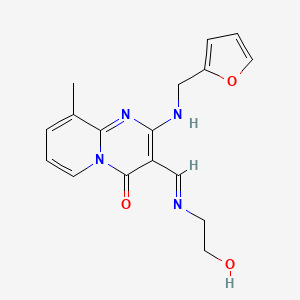 molecular formula C17H18N4O3 B2385185 (E)-2-((furan-2-ylmethyl)amino)-3-(((2-hydroxyethyl)imino)methyl)-9-methyl-4H-pyrido[1,2-a]pyrimidin-4-one CAS No. 1164468-28-3