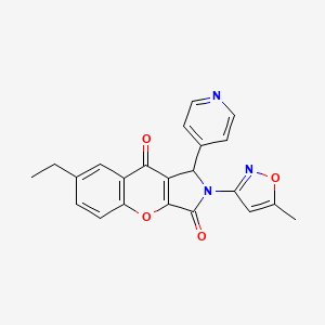 molecular formula C22H17N3O4 B2385258 7-Ethyl-2-(5-methylisoxazol-3-yl)-1-(pyridin-4-yl)-1,2-dihydrochromeno[2,3-c]pyrrole-3,9-dione CAS No. 874396-00-6