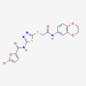 molecular formula C17H13BrN4O5S2 B2385262 5-bromo-N-(5-((2-((2,3-dihydrobenzo[b][1,4]dioxin-6-yl)amino)-2-oxoethyl)thio)-1,3,4-thiadiazol-2-yl)furan-2-carboxamide CAS No. 893143-36-7