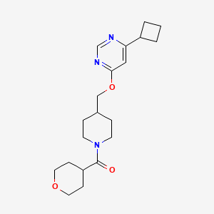 molecular formula C20H29N3O3 B2385271 (4-(((6-cyclobutylpyrimidin-4-yl)oxy)methyl)piperidin-1-yl)(tetrahydro-2H-pyran-4-yl)methanone CAS No. 2320226-82-0