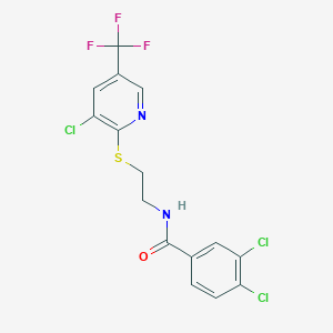 molecular formula C15H10Cl3F3N2OS B2385275 3,4-dichloro-N-(2-{[3-chloro-5-(trifluoromethyl)pyridin-2-yl]sulfanyl}ethyl)benzamide CAS No. 2061725-54-8