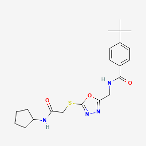 B2385277 4-tert-butyl-N-[[5-[2-(cyclopentylamino)-2-oxoethyl]sulfanyl-1,3,4-oxadiazol-2-yl]methyl]benzamide CAS No. 872613-76-8