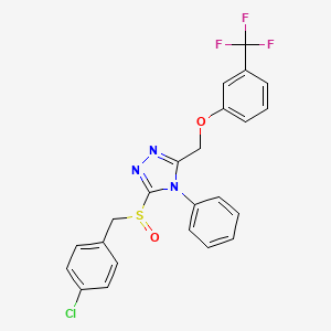 molecular formula C23H17ClF3N3O2S B2385321 3-[(4-Chlorophenyl)methylsulfinyl]-4-phenyl-5-[[3-(trifluoromethyl)phenoxy]methyl]-1,2,4-triazole CAS No. 956159-47-0