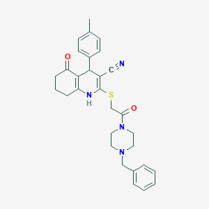 molecular formula C30H32N4O2S B2385356 2-((2-(4-Benzylpiperazin-1-yl)-2-oxoethyl)thio)-5-oxo-4-(p-tolyl)-1,4,5,6,7,8-hexahydroquinoline-3-carbonitrile CAS No. 840479-60-9