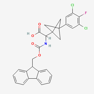 molecular formula C28H22Cl2FNO4 B2385437 2-[3-(3,5-Dichloro-4-fluorophenyl)-1-bicyclo[1.1.1]pentanyl]-2-(9H-fluoren-9-ylmethoxycarbonylamino)acetic acid CAS No. 2287271-71-8