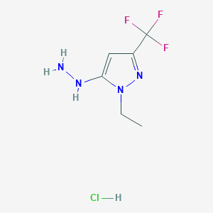 molecular formula C6H10ClF3N4 B2385443 1-Ethyl-5-hydrazino-3-(trifluoromethyl)-1H-pyrazole hydrochloride CAS No. 1855900-52-5