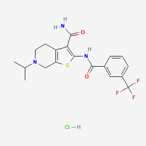 molecular formula C19H21ClF3N3O2S B2385446 6-Isopropyl-2-(3-(trifluoromethyl)benzamido)-4,5,6,7-tetrahydrothieno[2,3-c]pyridine-3-carboxamide hydrochloride CAS No. 1216890-28-6
