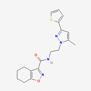 molecular formula C18H20N4O2S B2385517 N-(2-(5-methyl-3-(thiophen-2-yl)-1H-pyrazol-1-yl)ethyl)-4,5,6,7-tetrahydrobenzo[d]isoxazole-3-carboxamide CAS No. 2034476-99-6
