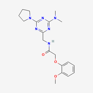 molecular formula C19H26N6O3 B2385540 N-((4-(dimethylamino)-6-(pyrrolidin-1-yl)-1,3,5-triazin-2-yl)methyl)-2-(2-methoxyphenoxy)acetamide CAS No. 2034519-98-5