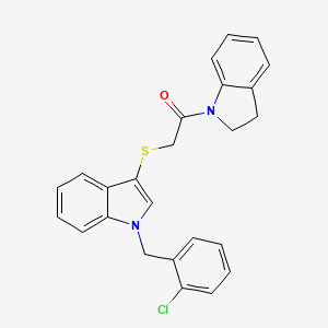 molecular formula C25H21ClN2OS B2385556 2-((1-(2-chlorobenzyl)-1H-indol-3-yl)thio)-1-(indolin-1-yl)ethanone CAS No. 497064-35-4