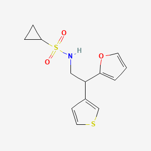 molecular formula C13H15NO3S2 B2385564 N-(2-(furan-2-yl)-2-(thiophen-3-yl)ethyl)cyclopropanesulfonamide CAS No. 2097899-34-6