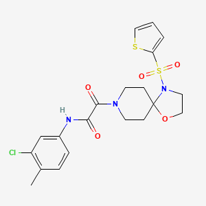 molecular formula C20H22ClN3O5S2 B2385577 N-(3-chloro-4-methylphenyl)-2-oxo-2-(4-(thiophen-2-ylsulfonyl)-1-oxa-4,8-diazaspiro[4.5]decan-8-yl)acetamide CAS No. 898418-52-5