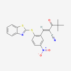 3-(2-Benzothiazol-2-ylthio-5-nitrophenyl)-2-(2,2-dimethylpropanoyl)prop-2-enenitrile