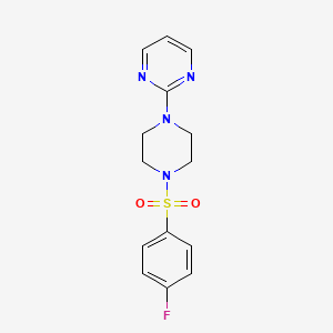 molecular formula C14H15FN4O2S B2385587 2-(4-((4-Fluorophenyl)sulfonyl)piperazin-1-yl)pyrimidine CAS No. 353771-38-7