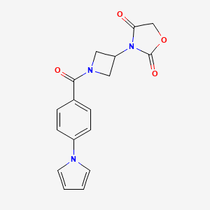 molecular formula C17H15N3O4 B2385597 3-(1-(4-(1H-吡咯-1-基)苯甲酰)氮杂环丁-3-基)恶唑烷-2,4-二酮 CAS No. 1904416-76-7