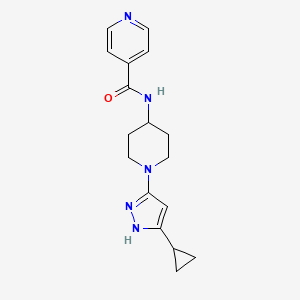 molecular formula C17H21N5O B2385598 N-[1-(5-ciclopropil-1H-pirazol-3-il)piperidin-4-il]piridina-4-carboxamida CAS No. 2034200-76-3