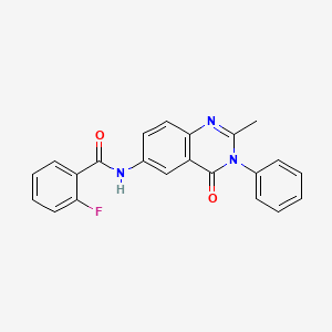 molecular formula C22H16FN3O2 B2385621 2-氟-N-(2-甲基-4-氧代-3-苯基-3,4-二氢喹唑啉-6-基)苯甲酰胺 CAS No. 1105235-77-5