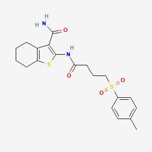 molecular formula C20H24N2O4S2 B2385642 2-(4-Tosylbutanamido)-4,5,6,7-tetrahydrobenzo[b]thiophene-3-carboxamide CAS No. 922850-92-8