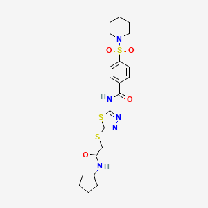 molecular formula C21H27N5O4S3 B2385657 N-(5-((2-(cyclopentylamino)-2-oxoethyl)thio)-1,3,4-thiadiazol-2-yl)-4-(piperidin-1-ylsulfonyl)benzamide CAS No. 897757-90-3