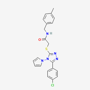 molecular formula C22H20ClN5OS B2385681 2-((5-(4-chlorophenyl)-4-(1H-pyrrol-1-yl)-4H-1,2,4-triazol-3-yl)thio)-N-(4-methylbenzyl)acetamide CAS No. 896309-84-5
