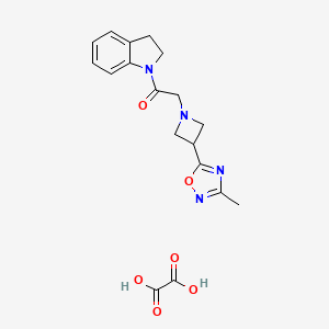 molecular formula C18H20N4O6 B2385697 1-(Indolin-1-yl)-2-(3-(3-methyl-1,2,4-oxadiazol-5-yl)azetidin-1-yl)ethanone oxalate CAS No. 1428363-12-5