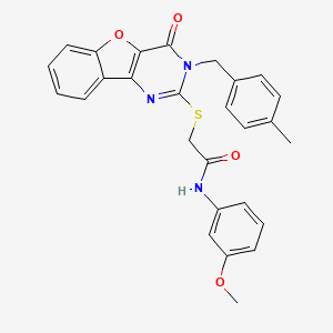 N-(3-methoxyphenyl)-2-({5-[(4-methylphenyl)methyl]-6-oxo-8-oxa-3,5-diazatricyclo[7.4.0.0^{2,7}]trideca-1(9),2(7),3,10,12-pentaen-4-yl}sulfanyl)acetamide