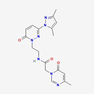 molecular formula C18H21N7O3 B2385708 N-(2-(3-(3,5-dimethyl-1H-pyrazol-1-yl)-6-oxopyridazin-1(6H)-yl)ethyl)-2-(4-methyl-6-oxopyrimidin-1(6H)-yl)acetamide CAS No. 1351601-33-6