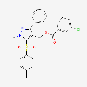 {1-methyl-5-[(4-methylphenyl)sulfonyl]-3-phenyl-1H-pyrazol-4-yl}methyl 3-chlorobenzenecarboxylate