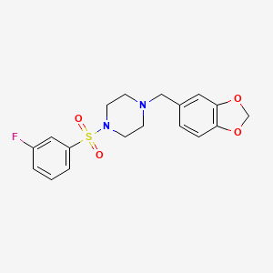 molecular formula C18H19FN2O4S B2385719 1-(1,3-Benzodioxol-5-ylmethyl)-4-(3-fluorophenyl)sulfonylpiperazine CAS No. 670272-30-7