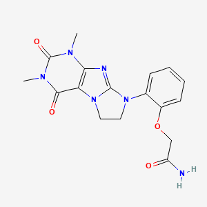 molecular formula C17H18N6O4 B2385720 2-[2-(1,3-Dimethyl-2,4-dioxo-1,3,5-trihydroimidazolidino[1,2-h]purin-8-yl)phen oxy]acetamide CAS No. 1185364-40-2
