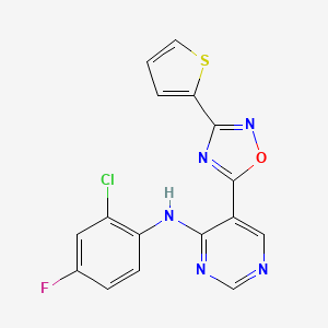 molecular formula C16H9ClFN5OS B2385723 N-(2-chloro-4-fluorophenyl)-5-(3-(thiophen-2-yl)-1,2,4-oxadiazol-5-yl)pyrimidin-4-amine CAS No. 2034542-97-5