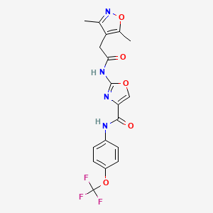 molecular formula C18H15F3N4O5 B2385733 2-(2-(3,5-dimethylisoxazol-4-yl)acetamido)-N-(4-(trifluoromethoxy)phenyl)oxazole-4-carboxamide CAS No. 1797536-13-0