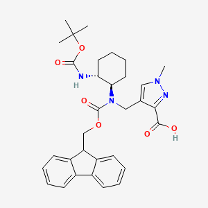 molecular formula C32H38N4O6 B2385741 4-[[9H-Fluoren-9-ylmethoxycarbonyl-[(1R,2R)-2-[(2-methylpropan-2-yl)oxycarbonylamino]cyclohexyl]amino]methyl]-1-methylpyrazole-3-carboxylic acid CAS No. 2137096-62-7