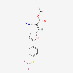 molecular formula C18H15F2NO3S B2385755 (E)-isopropyl 2-cyano-3-(5-(4-((difluoromethyl)thio)phenyl)furan-2-yl)acrylate CAS No. 1164527-73-4