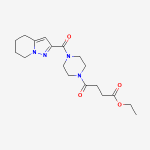 molecular formula C18H26N4O4 B2385759 Ethyl 4-oxo-4-(4-(4,5,6,7-tetrahydropyrazolo[1,5-a]pyridine-2-carbonyl)piperazin-1-yl)butanoate CAS No. 2034542-34-0