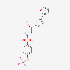 molecular formula C17H14F3NO5S2 B2385765 N-[2-[5-(Furan-2-yl)thiophen-2-yl]-2-hydroxyethyl]-4-(trifluoromethoxy)benzenesulfonamide CAS No. 2320928-43-4